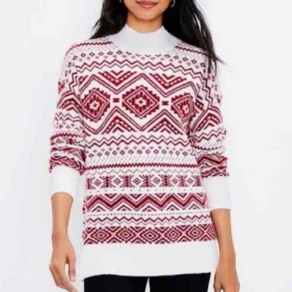 LOFT Snowflake Fair Isle Tunic Sweater Size M - Picture 1 of 10